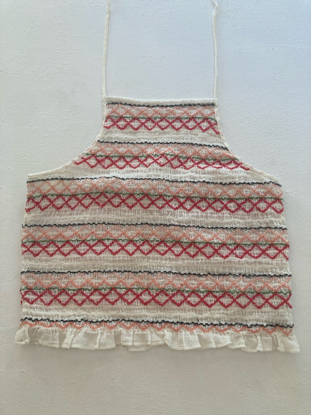 American Eagle Smocked Crop Halter Top Cream, Coral & Red Boho Festival Size S/P